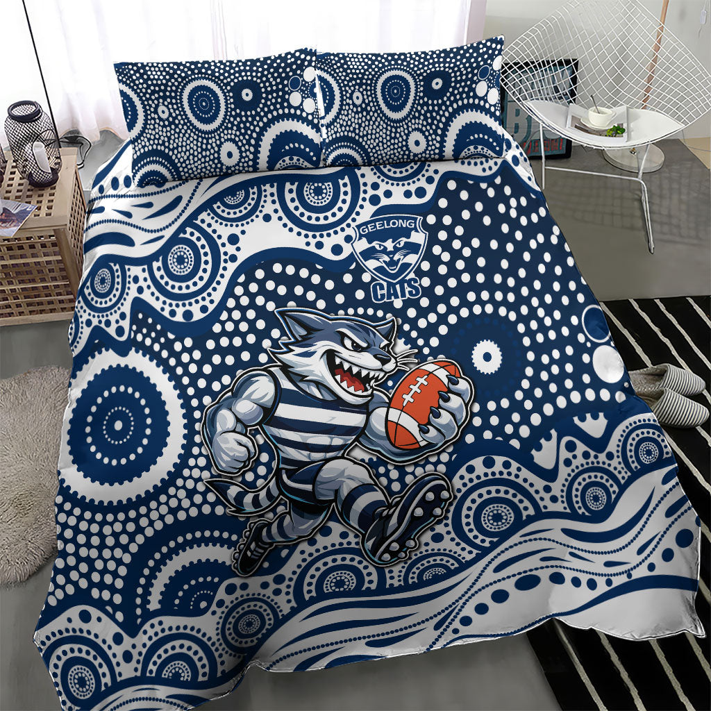 Geelong Cats Bedding Set Aboriginal Dot Pattern - Football Mascot Heritage Pride