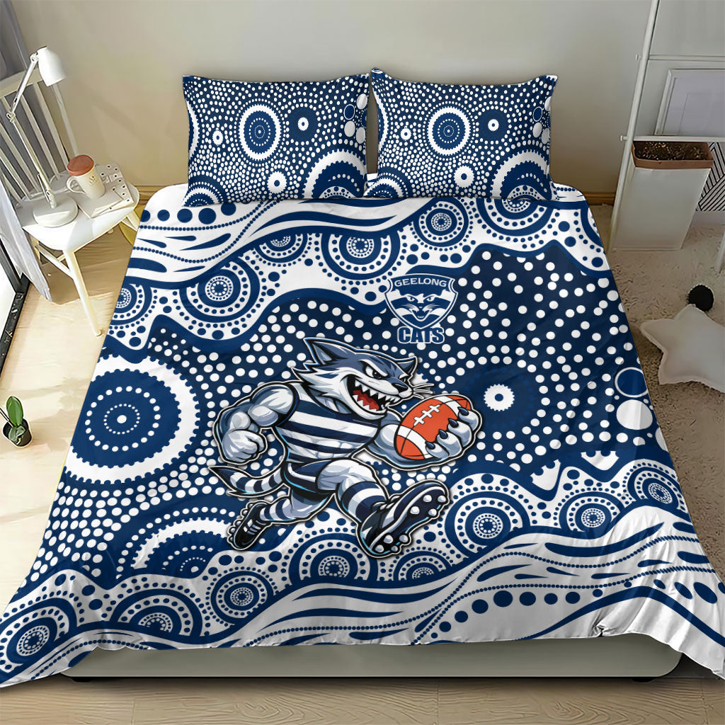 Geelong Cats Bedding Set Aboriginal Dot Pattern - Football Mascot Heritage Pride