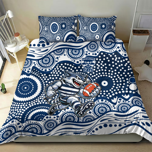 Geelong Cats Bedding Set Aboriginal Dot Pattern - Football Mascot Heritage Pride