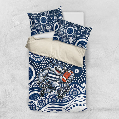 Geelong Cats Bedding Set Aboriginal Dot Pattern - Football Mascot Heritage Pride