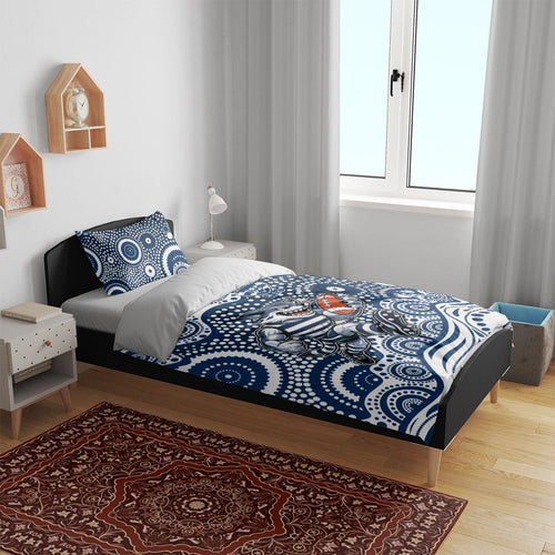 Geelong Cats Bedding Set Aboriginal Dot Pattern - Football Mascot Heritage Pride