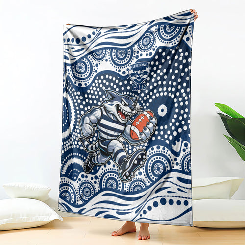 Geelong Cats Blanket Aboriginal Dot Pattern - Football Mascot Heritage Pride