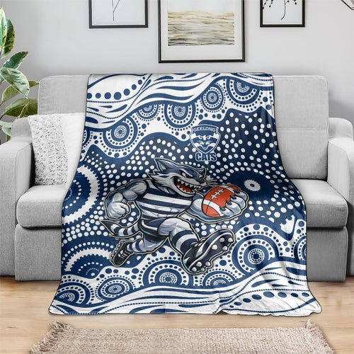 Geelong Cats Blanket Aboriginal Dot Pattern - Football Mascot Heritage Pride