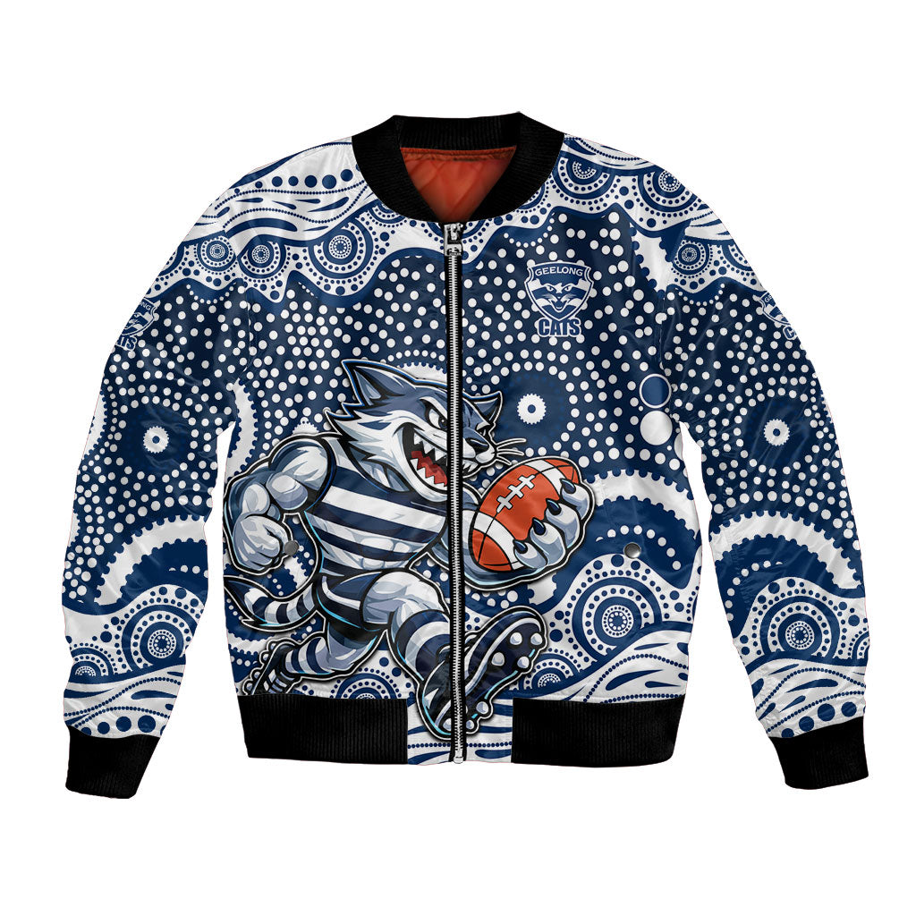 Geelong Cats Bomber Jacket Aboriginal Dot Pattern - Football Mascot Heritage Pride