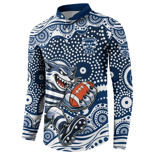 Geelong Cats Button Sweatshirt Aboriginal Dot Pattern - Football Mascot Heritage Pride