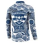 Geelong Cats Button Sweatshirt Aboriginal Dot Pattern - Football Mascot Heritage Pride