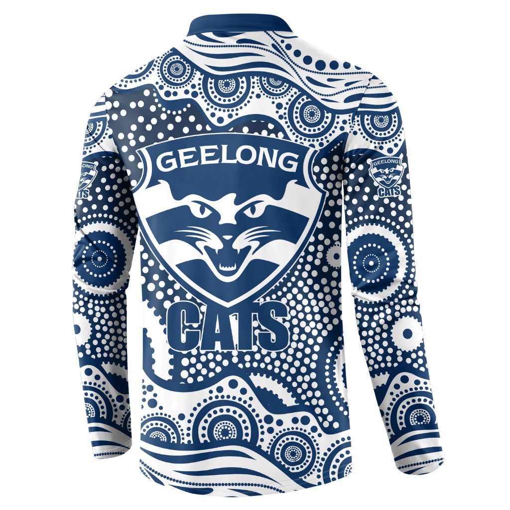 Geelong Cats Button Sweatshirt Aboriginal Dot Pattern - Football Mascot Heritage Pride