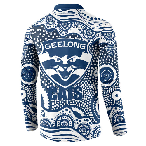 Geelong Cats Button Sweatshirt Aboriginal Dot Pattern - Football Mascot Heritage Pride