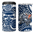 Geelong Cats 4 in 1 Can Cooler Tumbler Aboriginal Dot Pattern - Football Mascot Heritage Pride