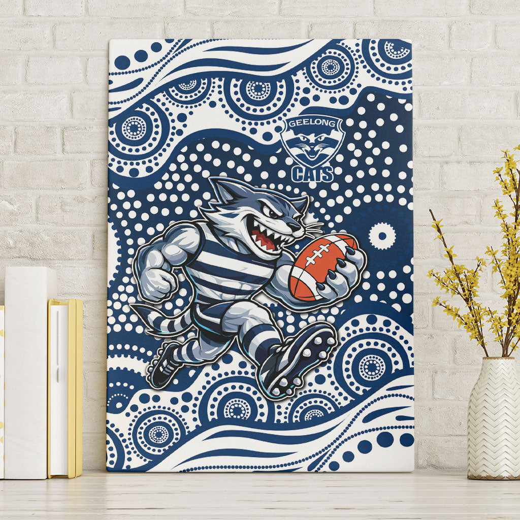 Geelong Cats Canvas Wall Art Aboriginal Dot Pattern - Football Mascot Heritage Pride