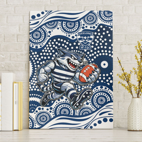 Geelong Cats Canvas Wall Art Aboriginal Dot Pattern - Football Mascot Heritage Pride