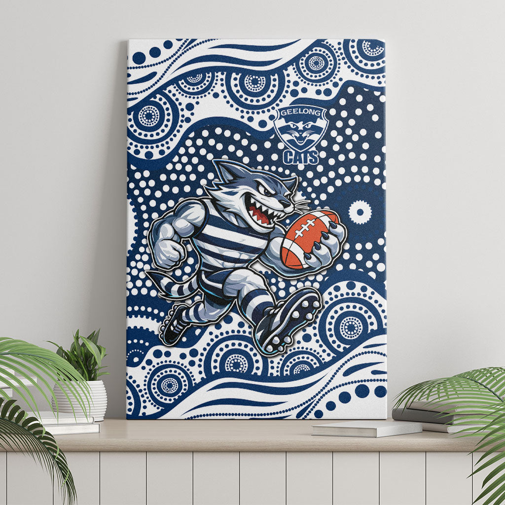 Geelong Cats Canvas Wall Art Aboriginal Dot Pattern - Football Mascot Heritage Pride