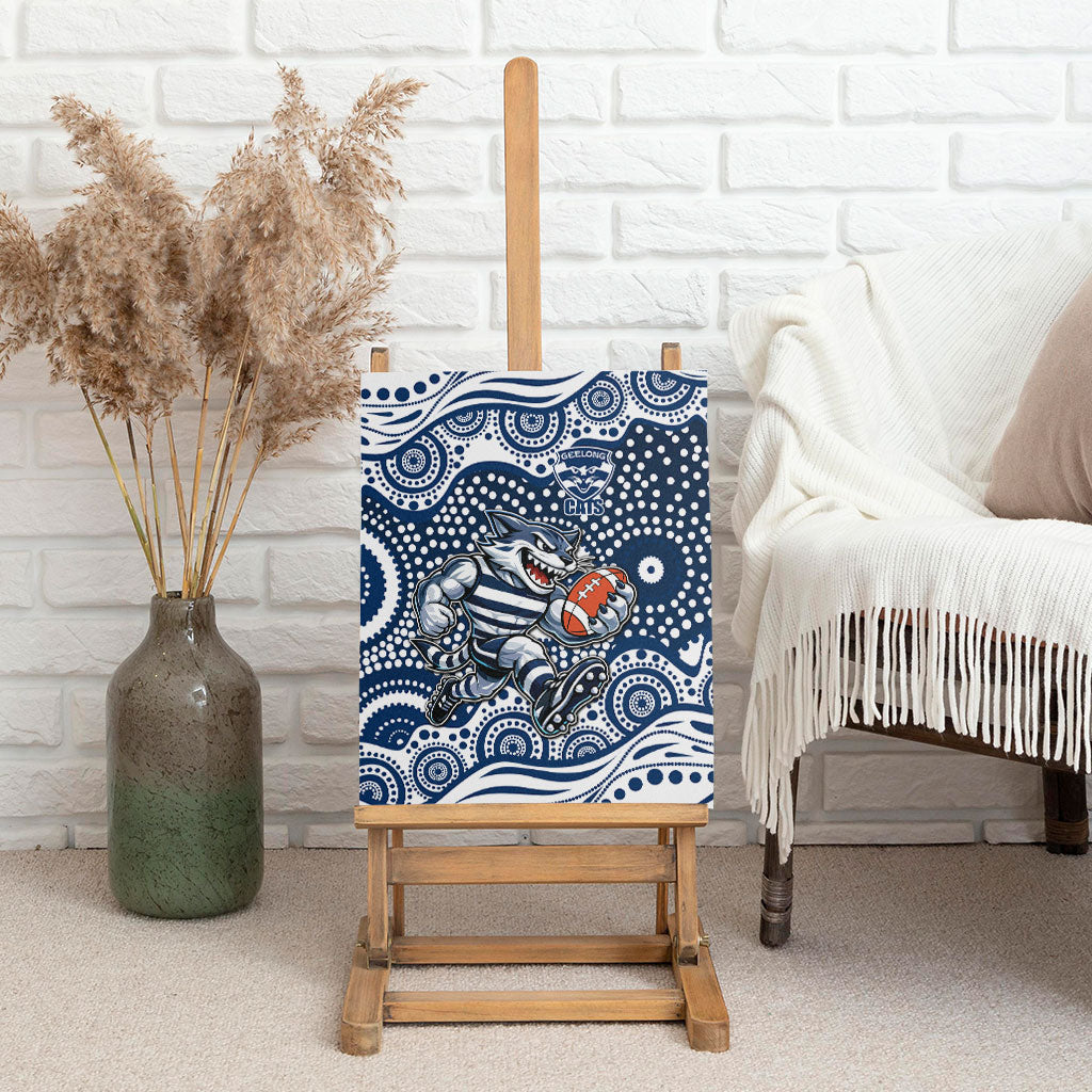 Geelong Cats Canvas Wall Art Aboriginal Dot Pattern - Football Mascot Heritage Pride