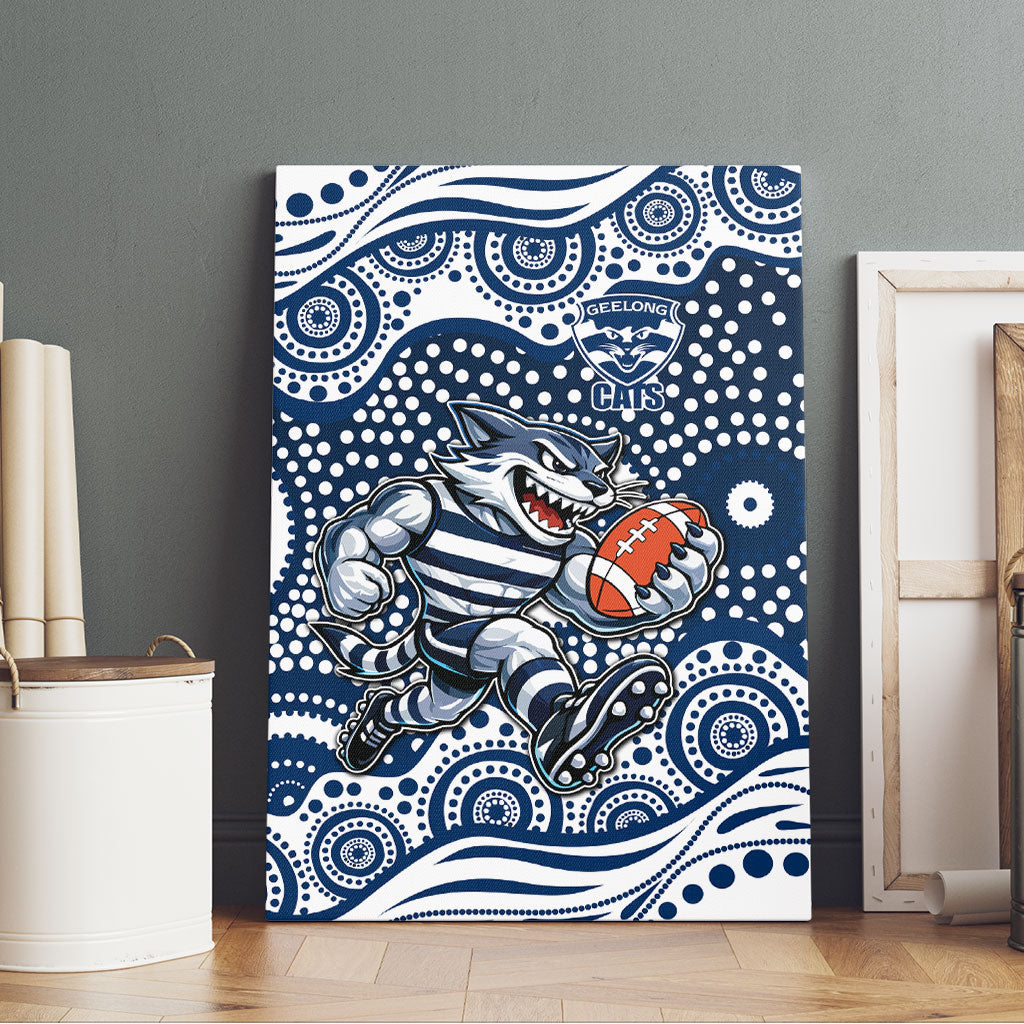 Geelong Cats Canvas Wall Art Aboriginal Dot Pattern - Football Mascot Heritage Pride