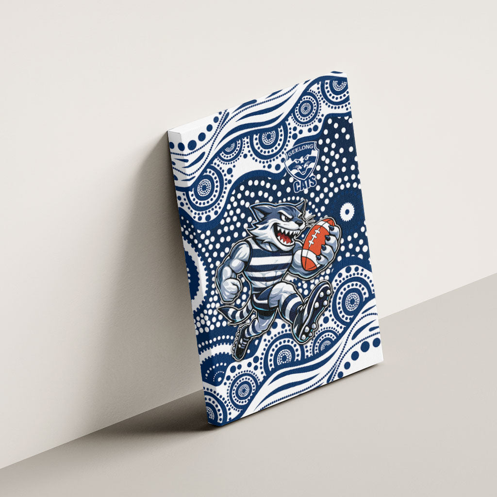 Geelong Cats Canvas Wall Art Aboriginal Dot Pattern - Football Mascot Heritage Pride