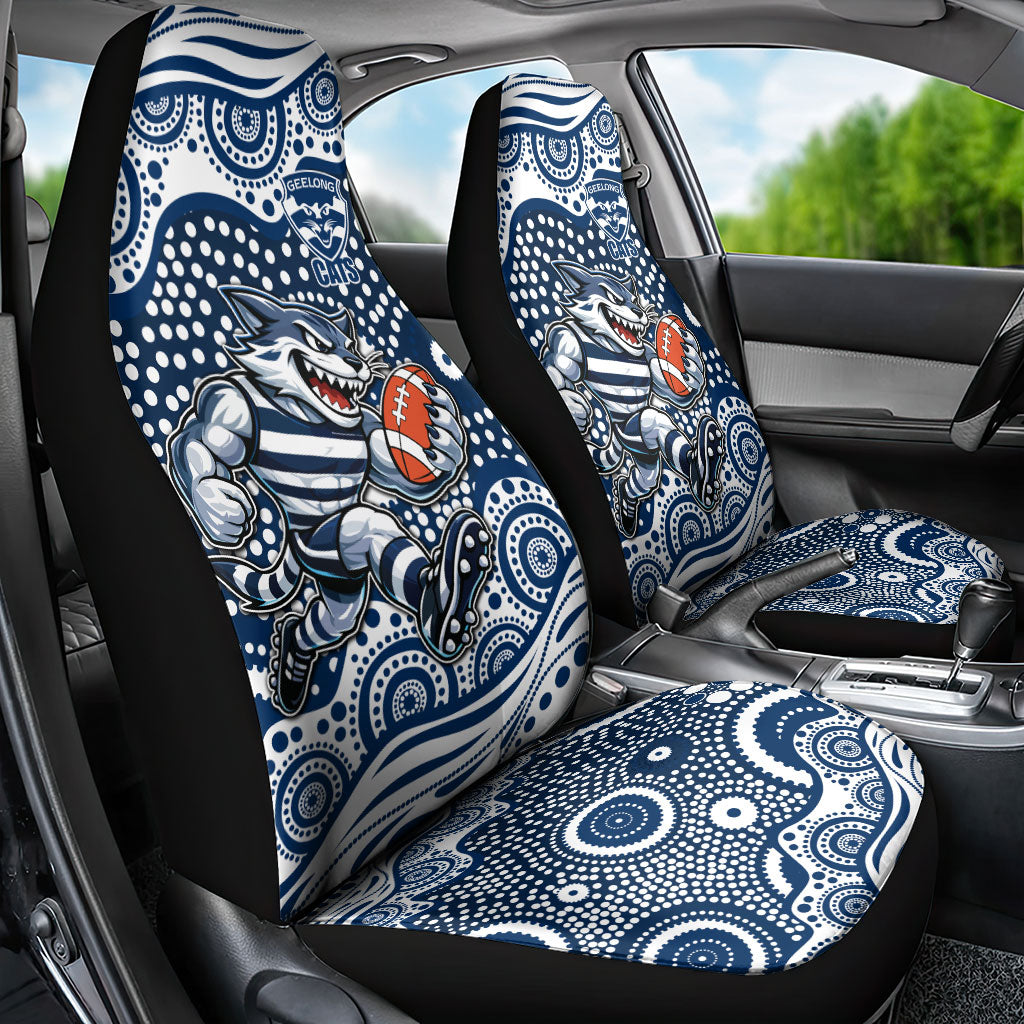 Geelong Cats Car Seat Cover Aboriginal Dot Pattern - Football Mascot Heritage Pride