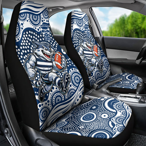 Geelong Cats Car Seat Cover Aboriginal Dot Pattern - Football Mascot Heritage Pride