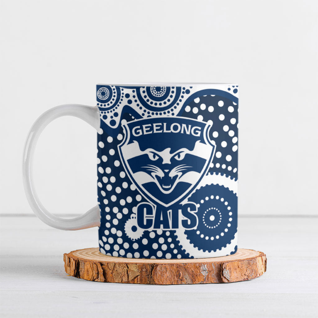 Geelong Cats Ceramic Mug Aboriginal Dot Pattern - Football Mascot Heritage Pride