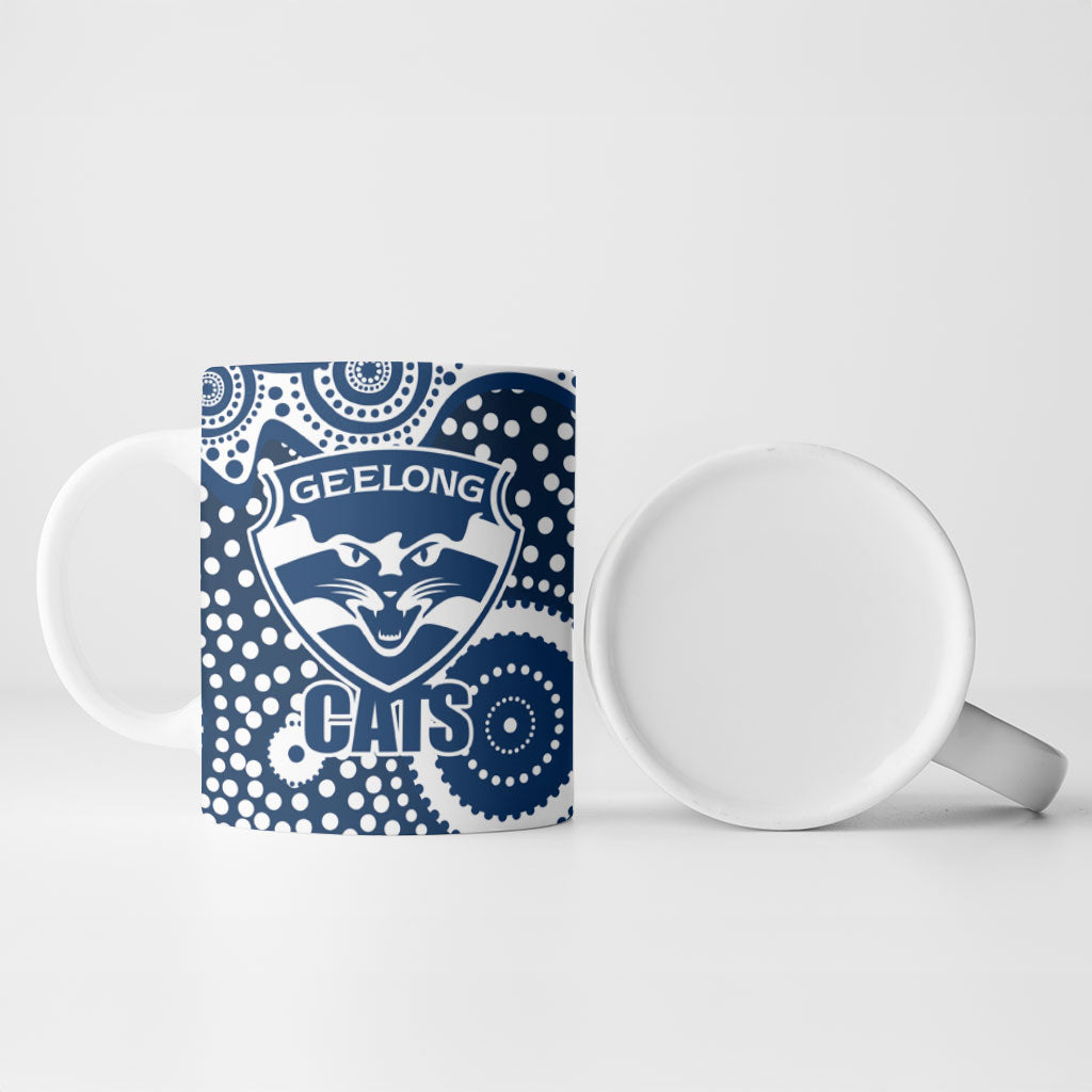 Geelong Cats Ceramic Mug Aboriginal Dot Pattern - Football Mascot Heritage Pride