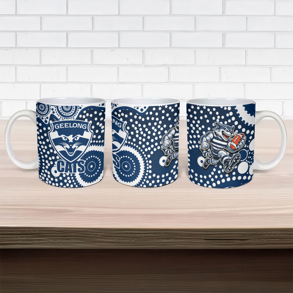 Geelong Cats Ceramic Mug Aboriginal Dot Pattern - Football Mascot Heritage Pride