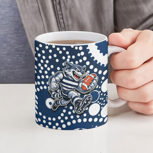 Geelong Cats Ceramic Mug Aboriginal Dot Pattern - Football Mascot Heritage Pride