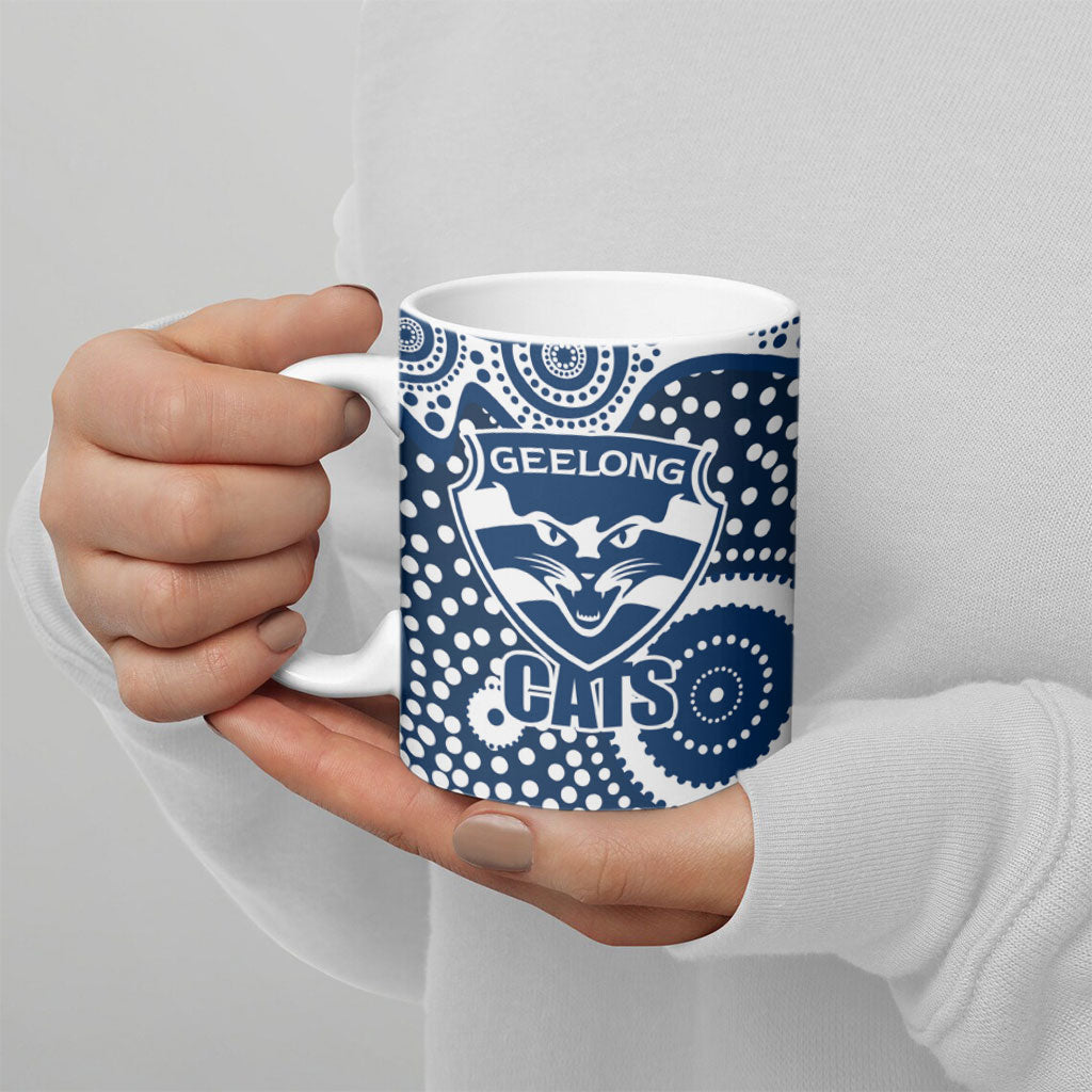 Geelong Cats Ceramic Mug Aboriginal Dot Pattern - Football Mascot Heritage Pride