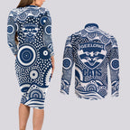 Geelong Cats Couples Matching Long Sleeve Bodycon Dress and Long Sleeve Button Shirt Aboriginal Dot Pattern - Football Mascot Heritage Pride