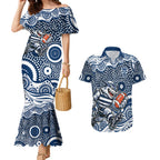 Geelong Cats Couples Matching Mermaid Dress and Hawaiian Shirt Aboriginal Dot Pattern - Football Mascot Heritage Pride