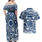 Geelong Cats Couples Matching Off Shoulder Maxi Dress and Hawaiian Shirt Aboriginal Dot Pattern - Football Mascot Heritage Pride
