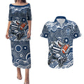 Geelong Cats Couples Matching Puletasi and Hawaiian Shirt Aboriginal Dot Pattern - Football Mascot Heritage Pride