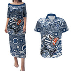 Geelong Cats Couples Matching Puletasi and Hawaiian Shirt Aboriginal Dot Pattern - Football Mascot Heritage Pride