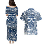 Geelong Cats Couples Matching Puletasi and Hawaiian Shirt Aboriginal Dot Pattern - Football Mascot Heritage Pride