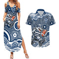 Geelong Cats Couples Matching Summer Maxi Dress and Hawaiian Shirt Aboriginal Dot Pattern - Football Mascot Heritage Pride