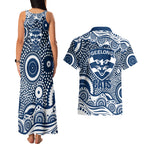 Geelong Cats Couples Matching Tank Maxi Dress and Hawaiian Shirt Aboriginal Dot Pattern - Football Mascot Heritage Pride