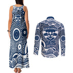 Geelong Cats Couples Matching Tank Maxi Dress and Long Sleeve Button Shirt Aboriginal Dot Pattern - Football Mascot Heritage Pride