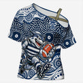 Geelong Cats Cross Shoulder Shirt Aboriginal Dot Pattern - Football Mascot Heritage Pride