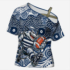 Geelong Cats Cross Shoulder Shirt Aboriginal Dot Pattern - Football Mascot Heritage Pride
