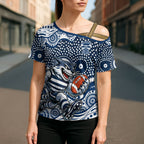 Geelong Cats Cross Shoulder Shirt Aboriginal Dot Pattern - Football Mascot Heritage Pride