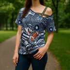 Geelong Cats Cross Shoulder Shirt Aboriginal Dot Pattern - Football Mascot Heritage Pride