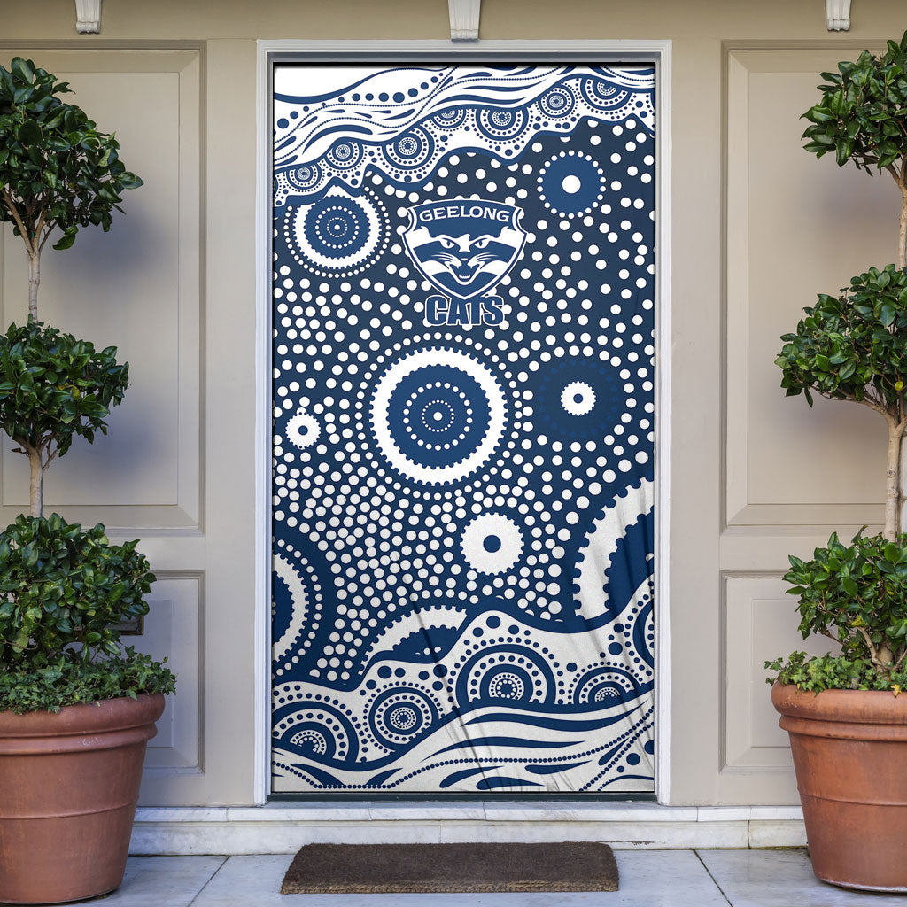 Geelong Cats Door Cover Aboriginal Dot Pattern - Football Mascot Heritage Pride