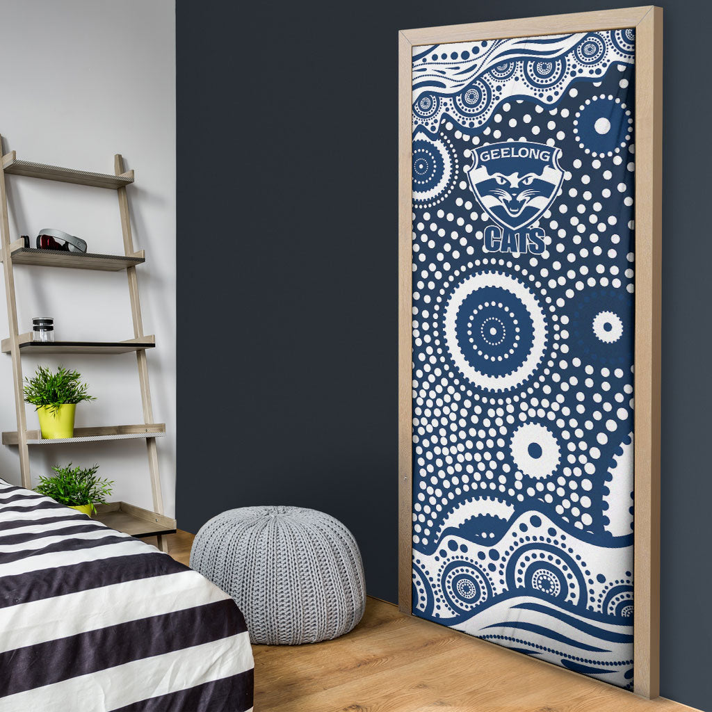 Geelong Cats Door Cover Aboriginal Dot Pattern - Football Mascot Heritage Pride