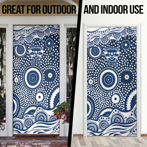 Geelong Cats Door Cover Aboriginal Dot Pattern - Football Mascot Heritage Pride