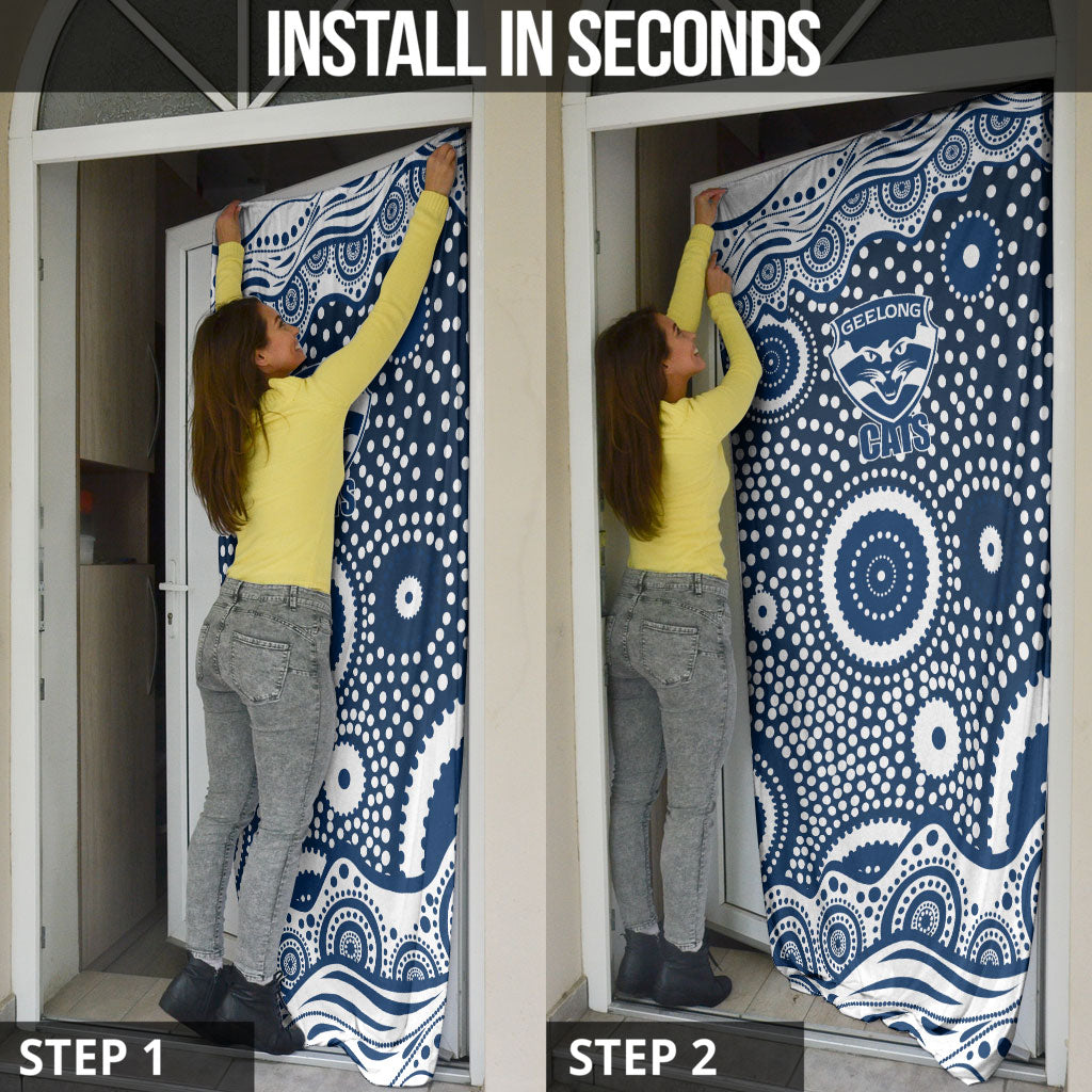 Geelong Cats Door Cover Aboriginal Dot Pattern - Football Mascot Heritage Pride