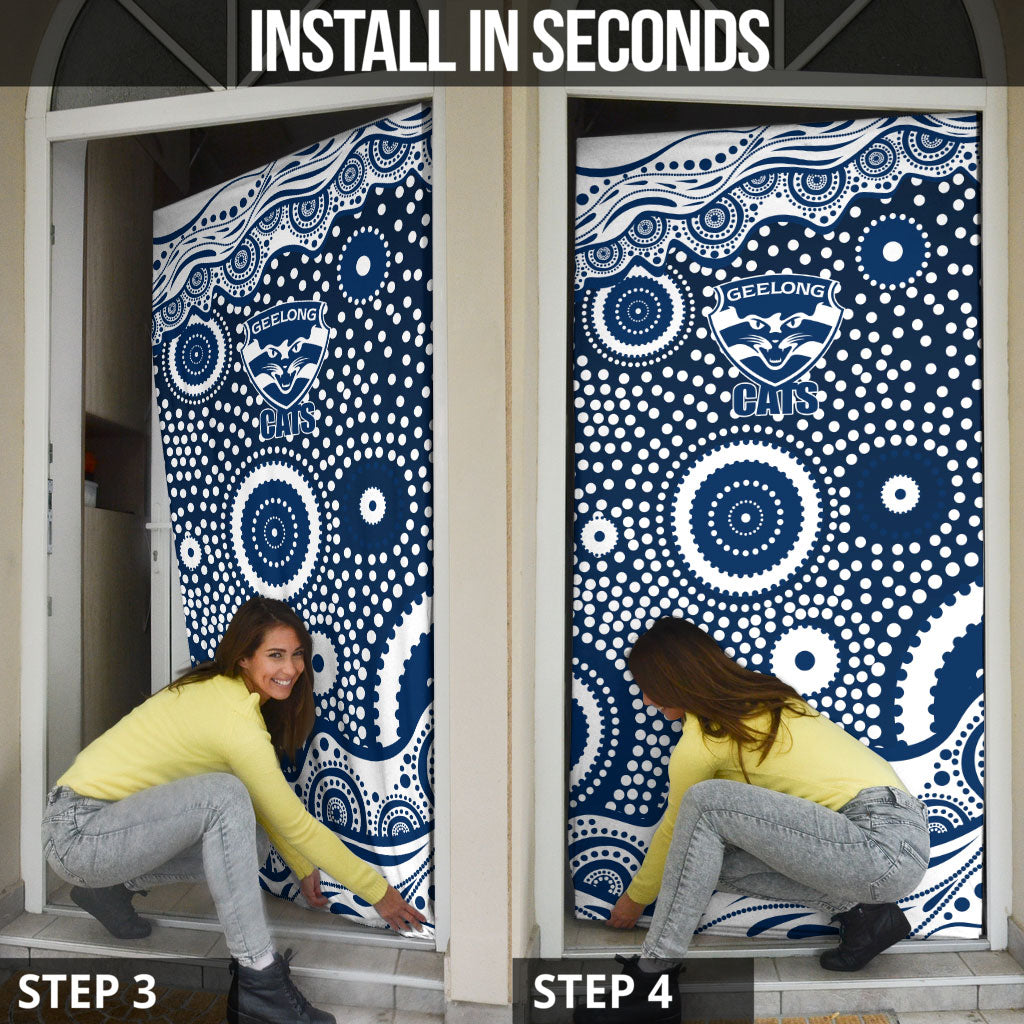 Geelong Cats Door Cover Aboriginal Dot Pattern - Football Mascot Heritage Pride