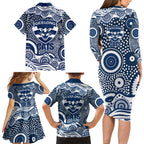 Geelong Cats Family Matching Long Sleeve Bodycon Dress and Hawaiian Shirt Aboriginal Dot Pattern - Football Mascot Heritage Pride