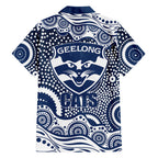 Geelong Cats Family Matching Long Sleeve Bodycon Dress and Hawaiian Shirt Aboriginal Dot Pattern - Football Mascot Heritage Pride