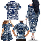 Geelong Cats Family Matching Off The Shoulder Long Sleeve Dress and Hawaiian Shirt Aboriginal Dot Pattern - Football Mascot Heritage Pride