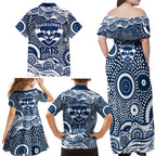 Geelong Cats Family Matching Off Shoulder Maxi Dress and Hawaiian Shirt Aboriginal Dot Pattern - Football Mascot Heritage Pride