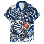 Geelong Cats Family Matching Off Shoulder Short Dress and Hawaiian Shirt Aboriginal Dot Pattern - Football Mascot Heritage Pride