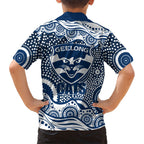 Geelong Cats Family Matching Puletasi and Hawaiian Shirt Aboriginal Dot Pattern - Football Mascot Heritage Pride